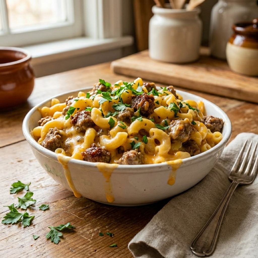 Mac and cheese with OTT beef topping